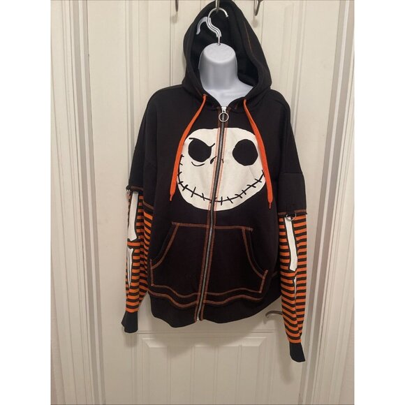 Her Universe Nightmare Before‎ Christmas Jack Stripe Split Oversized Hoodie Sz M - Picture 1 of 16